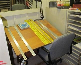 1950s drafting desk & t-squares, yardsticks. 