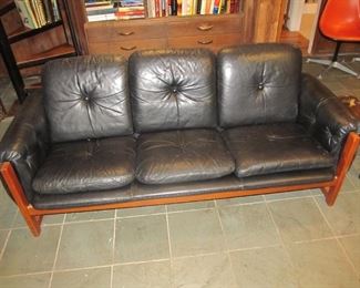 Mid-Century Modern Danish Black Leather Sofa