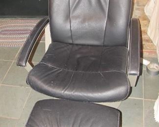 Nice metal & black leather swivel chairs w/ ottoman