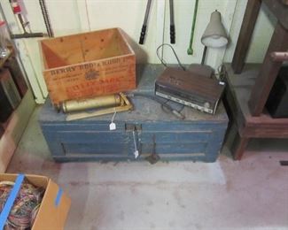 Antique tool shed - lots of antique & vintage tools.  lots of hammers, planes, chisels, files, saws, nails, screws, screwdrivers, pliers, bit sets, antique toolboxes, & more.  Nice antique tool trunk