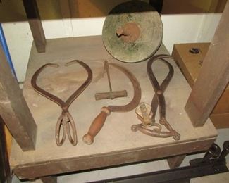 Antique tool shed - lots of antique & vintage tools.  lots of hammers, planes, chisels, files, saws, nails, screws, screwdrivers, pliers, bit sets, antique toolboxes, & more.