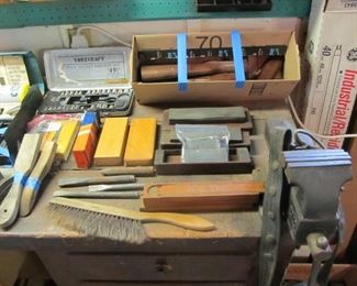 Antique tool shed - lots of antique & vintage tools.  lots of hammers, planes, chisels, files, saws, nails, screws, screwdrivers, pliers, bit sets, antique toolboxes, & more.