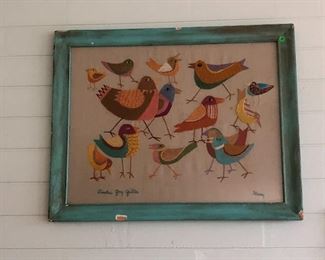 •SOLD•Cool framed embroidered gulls