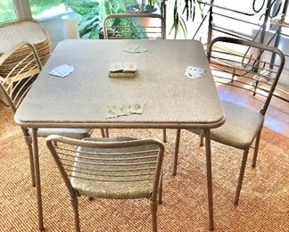 Vintage Cosco Folding table + 4 chairs, Gold 