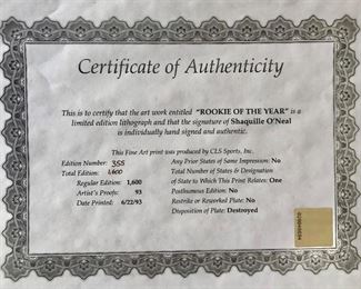 Certificate of authenticity, Shaquille O'Neal