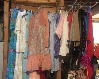 Vintage clothing, shoes, purses - including a pair of vintage Frye boots.