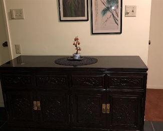 Antique Japanese carved lacquer credenza 