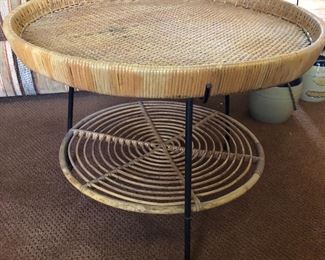 Vintage rattan two-tier table 