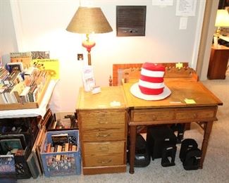 File Cabinet, Floor Lamp, Antique Desk