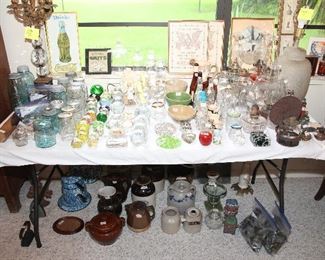 Paperweights, Blue Canning Jars, Hurricane Lamps