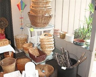 End and Coffee Table, Baskets, Metal Bucket