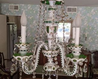 Antique Bohemian Czechoslovakian crystal overlay chandelier