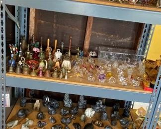 Curio cabinet treasures, figurines, and collectables.