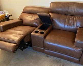 Leather powered motion loveseat