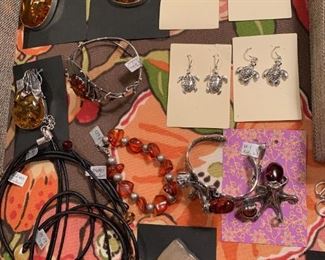 Sterling silver jewelry - vintage to new pieces including animal themed from Bali and amber from Russia. All 50% off!