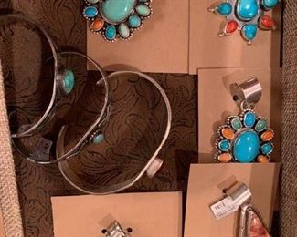 Sterling silver Native American Navajo jewelry made by some of the finest artists in New Mexico, new with genuine stones. All 50% off!