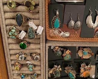 Sterling silver jewelry by Native American artists Buffalo Dancer and Thane DeLeon with genuine gemstones and turquoise where applicable. All 50% off!