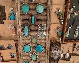 Sterling silver jewelry by some of the finest Native American Navajo artists in New Mexico with genuine stones where applicable. All 50% off!