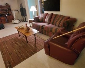 Sofa, recliner, vintage drop leaf coffee table