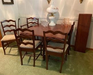 Cherry dining table with Leaf and one captains chair and five chairs. Total chairs 6. One not pictured.
Furniture Can be purchased early