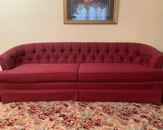 Classic Chesterfield styled sofa in a gorgeous red fabric.  It’s in good condition and comfortable. https://ctbids.com/#!/description/share/974537