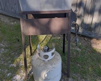 Small older propane fryer in good condition with rust. Tank included. 3' tall, 18" wide and 14" deep. https://ctbids.com/#!/description/share/974340