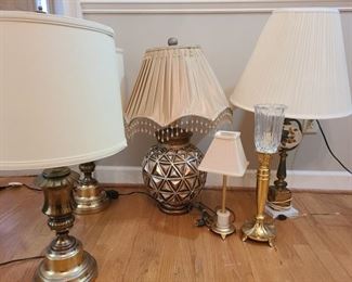 Pair of lamps perfectly match down to the lamp shade. Measures 13" x 30" with lamp shade. . Other lamps are all pretty in different ways. https://ctbids.com/#!/description/share/974556