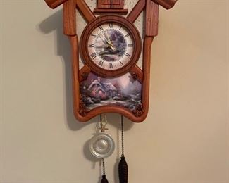 Thomas Kinkade cuckoo clock. Needs new batteries but it is still in working condition. 11x 4 x 13 https://ctbids.com/#!/description/share/974573
