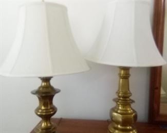 2 large heavy brass table lamps. One is 30" tall with a 7" base. The other one is 29.5" tall with 6.5" base. Both are in working condition. https://ctbids.com/#!/description/share/981185