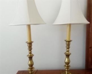 Brass candlestick table lamps. 28" tall with 7" base. https://ctbids.com/#!/description/share/981188