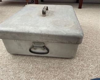 US NAVY aluminum cooker by Wear-Ever with a 1951 stamp. Cooker measures 18 x 21 1/2 x 7 1/2”. https://ctbids.com/#!/description/share/981234