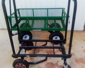 Small metal wagon cart is 21" x 18.5" x 34" (not including handle). The hand cart is 33" x 16" x 27.5". https://ctbids.com/#!/description/share/981243