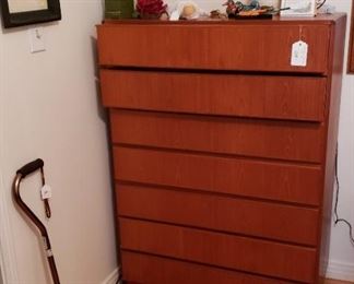 Mid Century chest of drawers, accessories, cane