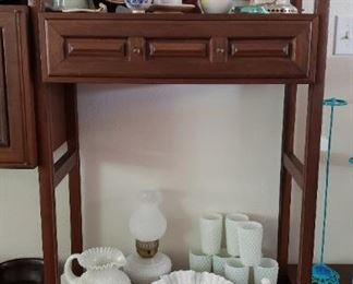 milk glass, Rayco nickel plated oil lamp