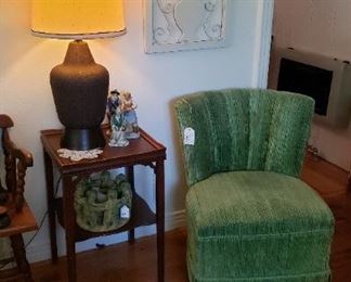 Armless slipper chair, occasional table, circle of friends