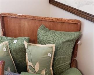 wicker chest, pillows, throws