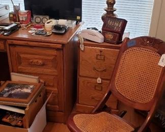 desk, file cabinet, rocker