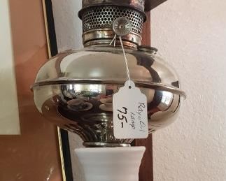 Van Brigle small vase pottery, Rayco nickel plated oil lamp