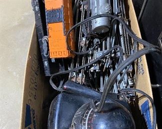 Lionel tracks, transformer and 3 box cars