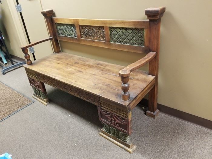 Carved wood bench