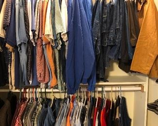 Nice nice men’s clothing including some new jeans. Leather Vests and coats too. 