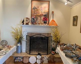 LEADED GLASS FIRE SCREEN, INTERESTING RELIEF TAPESTRY AND MORE