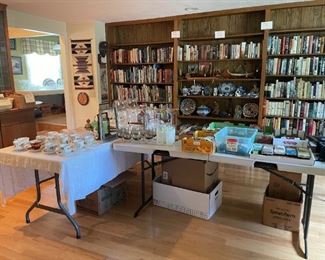 SOME OF THE 1000+ BOOKS, GLASSWARE, TEACUP COLLECTION