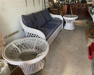 3 PC. WHITE WICKER PATIO SET