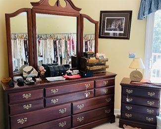CHERRY TRIPLE DRESSER AND NIGHTSTAND