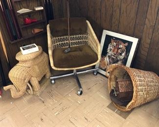 Wicker chair and elephant plant stand