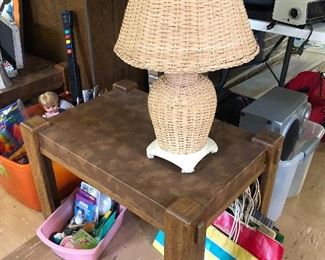 Side table and wicker table lamp