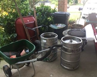 Garden items, beer kegs and firepit.