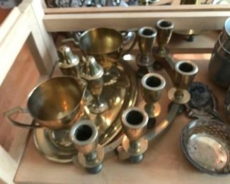 Selection of brass items.