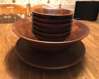 Wooden salad bowl set and lazy susan